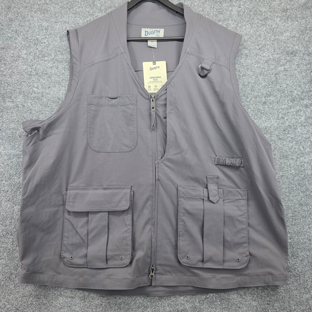 Duluth Trading Co Men Gray Dirt Work Vest Ripstop DuluthFlex UPF 50 2XL NWT